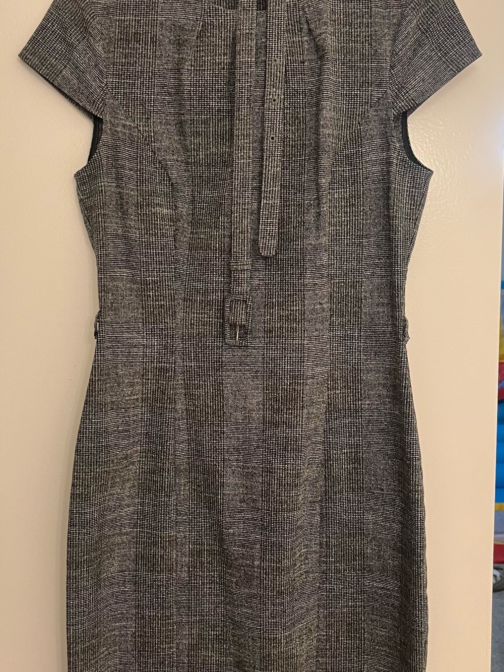 H&M Gray Tweed Midi Sheath Dress with Belt Detail